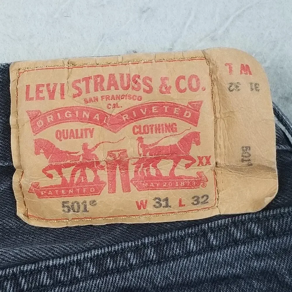 Levis 501 Jeans Mens 31x32 Gray‎ Straight Leg Button Fly Stretch Denim Charcoal